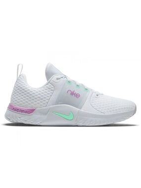 NIKE White Mesh Sneaker with Mint Green Swoosh & Lavender Accents 8